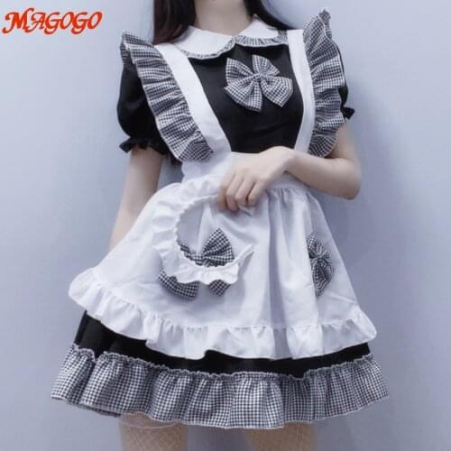 MAGOGO Cosplay Maid Outfit Lolita Dress For Women Cute Black White Bow Sweet Japanese Apron Dresses Size S-3XL