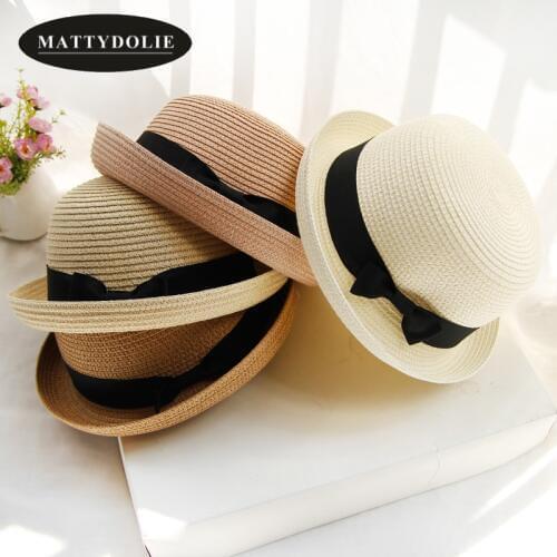 MATTYDOLIE wholesale Hat for kids Summer Hat Bow tie Women Men Straw Hat Collapsible Beach Sun Hat girls and boys