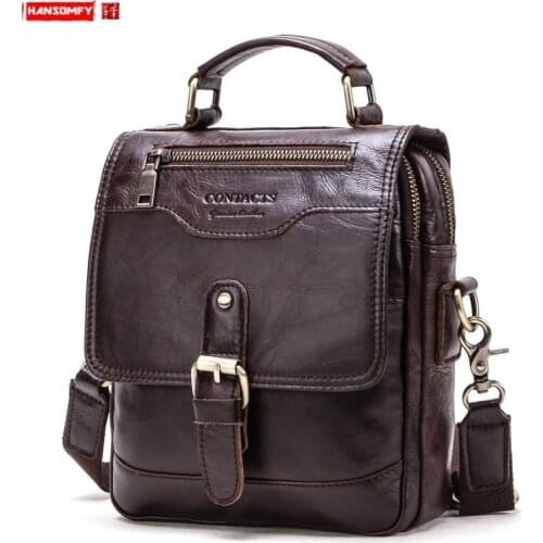 Fashion Leather Mens Shoulder Bag European and American Casual Soft Leather Handbags Small Messenger Bags