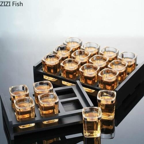 6pcs Luxurious Transparent Glass Small Wine Glass Spirit Glass Cup Set with Tray Best Gifts for Friends Birthday Wine Set