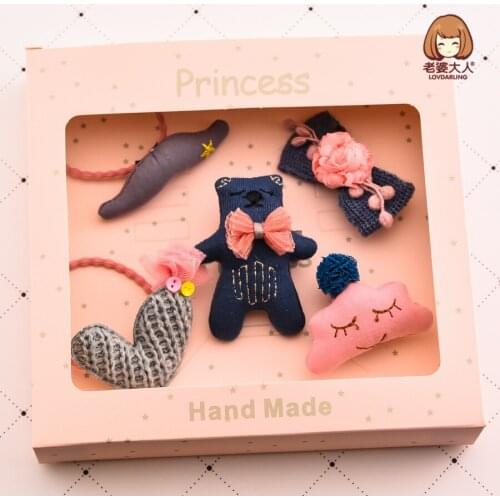 Korean Style Fabric Handmade Bear Cloud Wool Love Children Hairpin Hair Accessories Combination Set Birthday Gift