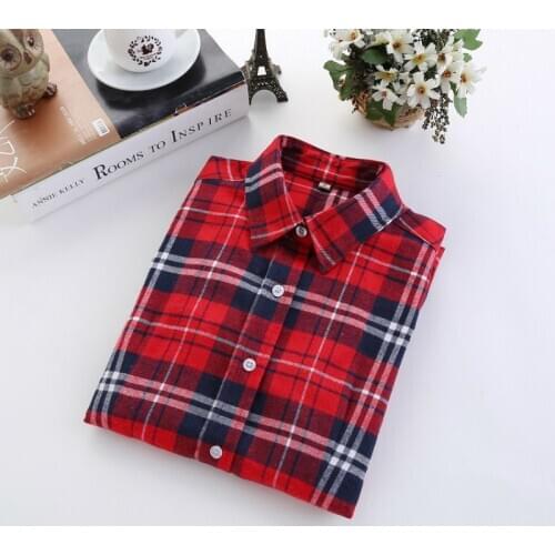 2019 Brand New Fashion Checkered Shirt Womens Casual Style Womens Blouse With Long Sleeve Flannel Shirt Plus Size Cotton Blusa