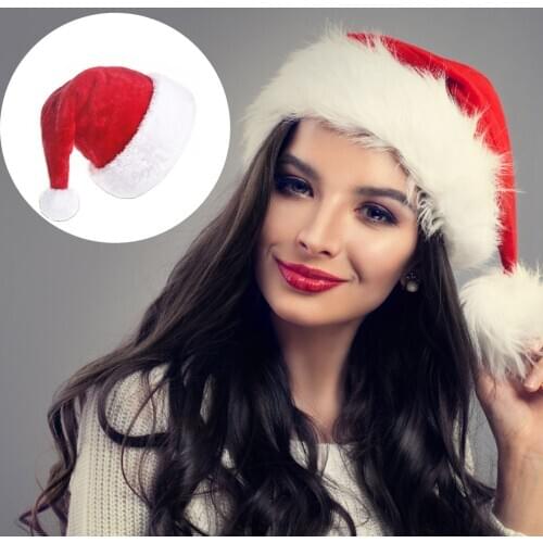 New Year Thick Plush Christmas Hat Plush Adult Christmas Hat Decorations For Home Santa Claus Gift Warm Winter