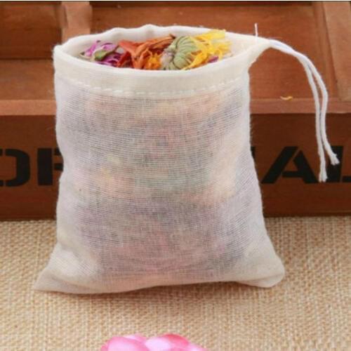 50pcs/lot NEW Cotton Drawstring Strainer Tea Spice Food Separate Filter Bag For Drinking Tea Tools 6*8cm