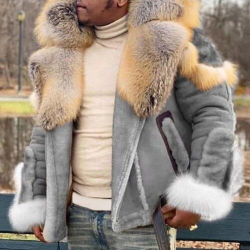 Luxury Mens 2020 Winter Coat With Pockets Plush Collar Lapel Faux Fur Jacket Thick Warm Fashion Male Overcoat Plus Size M-5XL