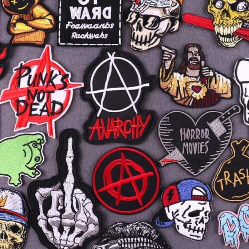 Punk Skull Patch Iron on Patches on Clothes Embroidered Patch Rock Band Embroidery Patches For Clothing Punk Stripe Applique DIY