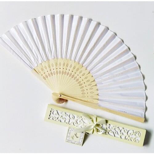 Personalized White Chinese Silk Hand Fan Bamboo Custom Wedding Favor For Guests Bridal Shower Thank You Return Gifts With Box