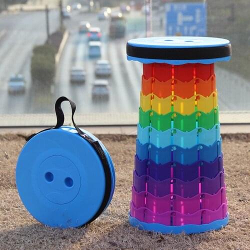 Outdoor Travel Folding Stool Portable Outing Adjustable Telescopic Stool Rainbow Lounge Folding Chair Train Fishing Queue Stool