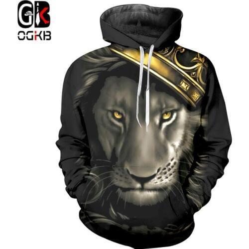 OGKB Autumn Winter Casual Hoodies Women/men Cool Print Lion King With Crown 3d Sweatshirt Hoody Man Fitness Drawstring Hoody