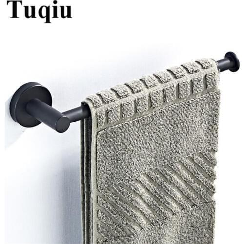 Tuqiu 25cm Towel Bar Wall Mounted Towel Rack Bathroom Brass and Stainless Steel Towel Hanger Rail Matte Black Towel Holder