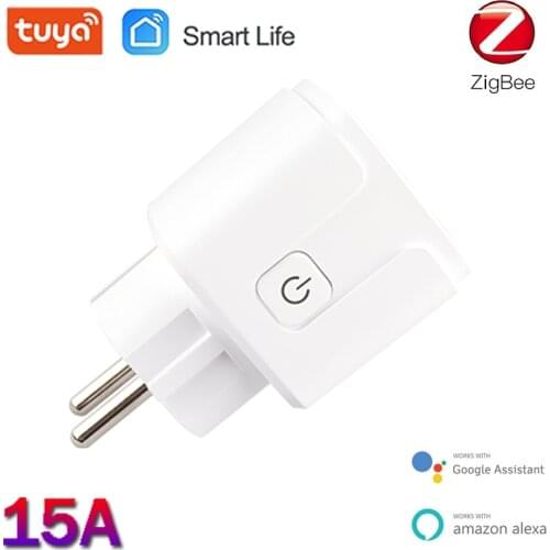 Tuya ZigBee Smart Plug EU 15A 110-250V Timer Socket Smart Home Wireless Plug Compatible SmartLife Alexa Google Home Assistant