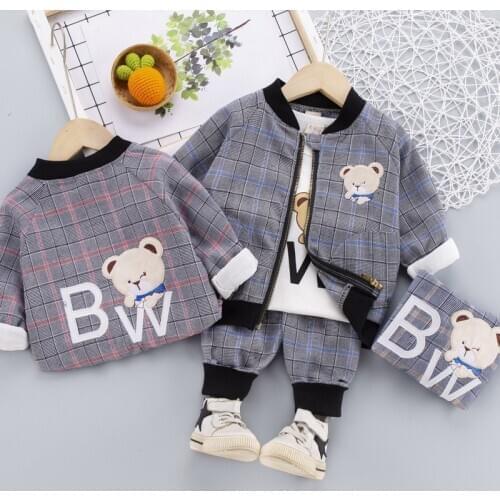 Spring Baby Boys Fashion Gentleman Suits Coat T-shirt Pants Plaid 3 Pcs/Set Childrens Long-sleeved Kids Suits Set 1 2 3 4 Years