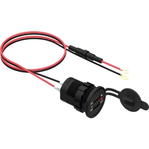 IP66 Water Proof 12V DC 2 USB Motorcycle Cigarette Lighter Socket Charger Connector and Fuse Converter Plug for Vehicle