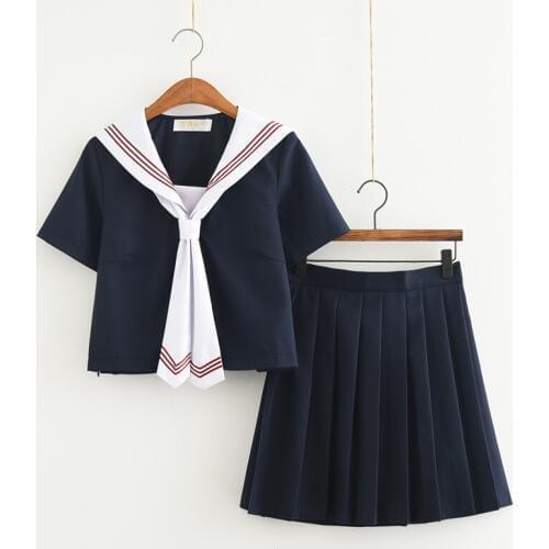 FREE SHIPPING Japanese/Korean Student Suit Cute Girls/Women Cosplay Sailor Suit School Uniforms Clothing Navy Top+Skirts+tie
