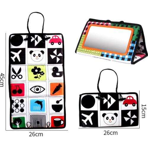 Tummy Time Floor Mirror, Double High Contrast Activity Developmental Black And White Baby Toys For Infants Boys And Girls