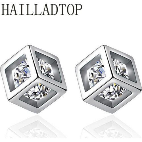 Love Cube Silver Stud Earrings Zircon Geometric Square Jewelry Fashion Ear Jewelry love ball Earring Wholesale Girls Trinkets