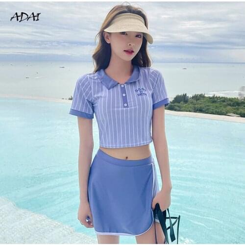 Womens Bathing Suits 2 Piece Swimsuit with Skirt Sleeves Sexy High Waist Bikini 2021 Sports Summer Set Swimwear Swim Beach Wear
