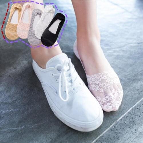 Ladies Summer Lace Boat Socks Silicone Non-slip Girl Thin Cotton Floral Socks Low Thin Short Breathable Help Socks Embroide E4J4