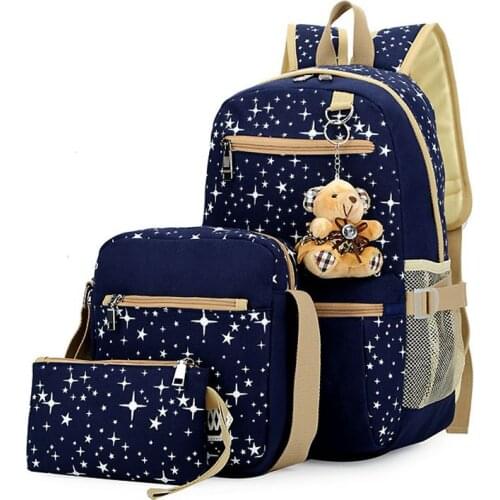Women Canvas 4Pcs/set School Backpacks College Schoolbag Fashion Plecak for Teenager Girl And Boys Rucksack Moclila Shoulder Bag
