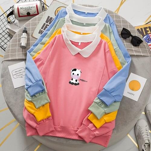 Kawaii Milk Cow Clothes Cotton Harajuku Women Tops Soft Long Sleeve Pocket Gothic Hoodie Vintage Women Sweatshirt for Teens Gift