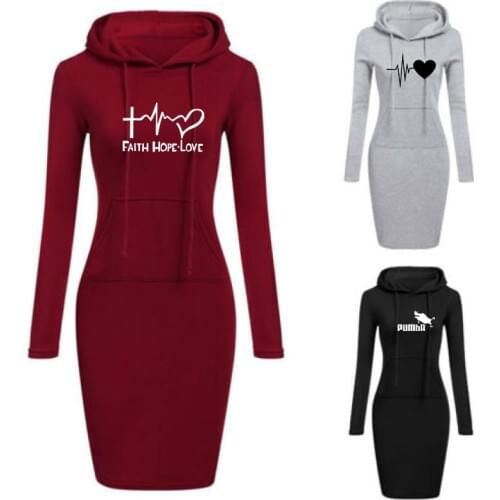 Hoodies Dress Women Autumn Winter Casual Hooded Sweatshirt 2021New Ladies Long Sleeve Pocket Pullover Tops