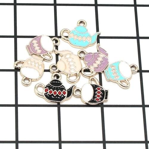 10pcs/pack Lovely Teapot Tea cup Poker Enamel Charms DIY Earring Bracelet Hair Necklace DIY Craft jewelry making charms XL863