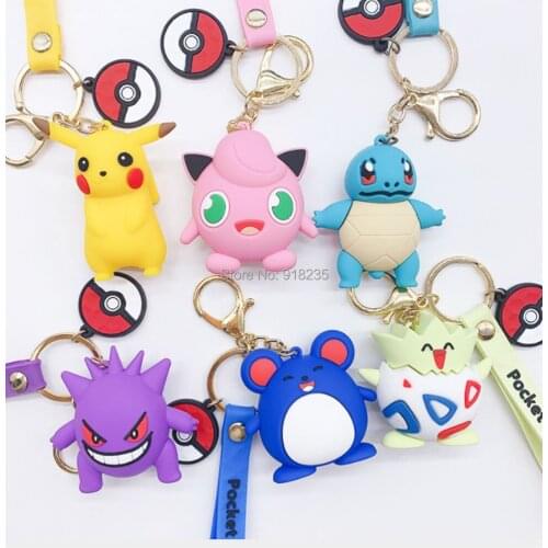 20/Lot Gen Jig Mar Pic Pika Psy Sno Tog Rubber Keychain Pendant Action Figure
