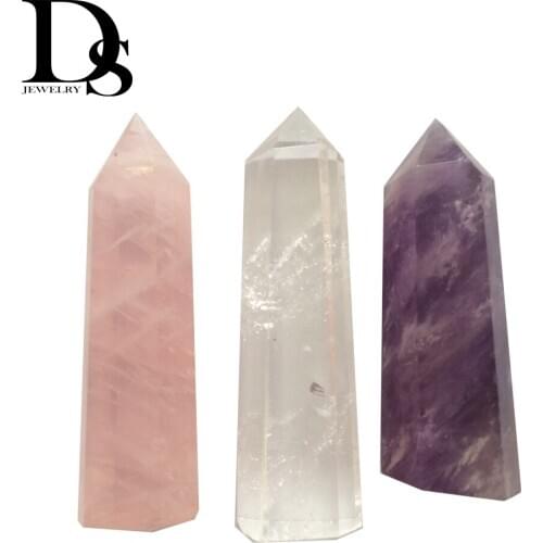 3 Pcs Natural Amethyst Rose Clear Quartz Point Wand Sceptres Prism Healing Crystal Stone Home Decoration Gift