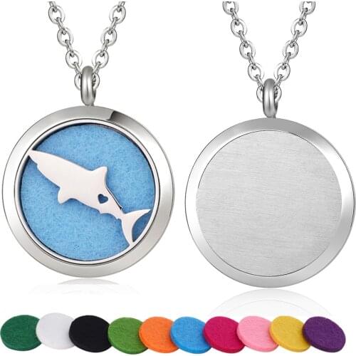 30mm Stainless Steel Shark Locket Aroma Therapy Aromatherapy Essential Oil Diffuser Pendant Necklace