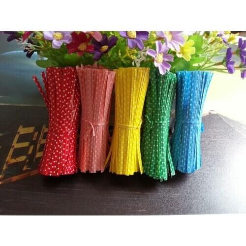 300pcs/lot 10CM Colourful Polka Dot Wire Metallic Twist Tie Bakery Lollipop Packing Gift Ribbon for DIY Baking Free Shipping