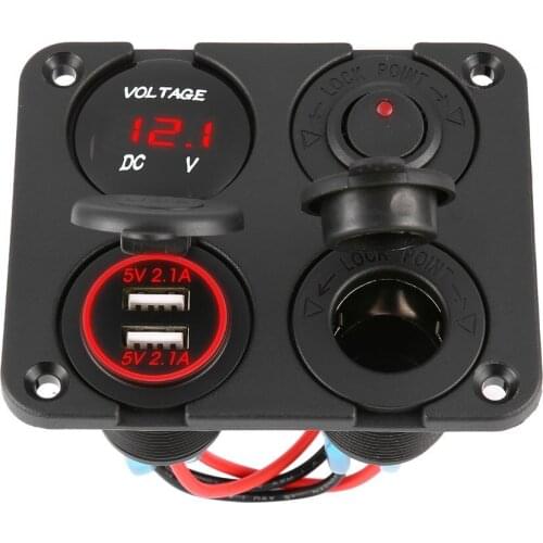 4 in 1 Dual USB Ports Car Charger+LED Voltmeter+12-24V Power Socket+On-Off Switch Car Marine Boat LED Switch Panel