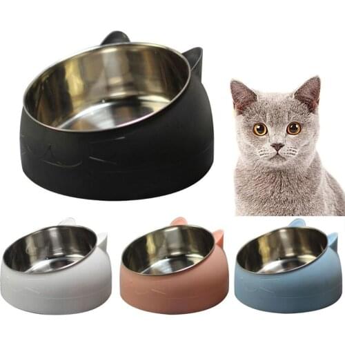 400ml Cat Bowls 15 Degrees Tilted Stainless Steel Dod Bowl Non-slip Base Puppy Pet Food Drink Feeder Neck Protection Dish Bowl
