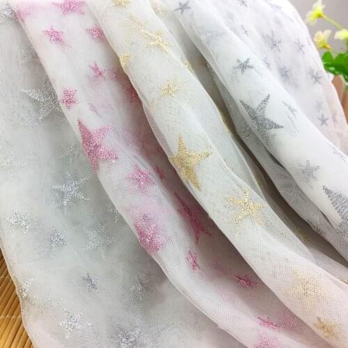 5Yards Clothes Material Lace Fabric Transparent Embroidery Mesh Lace Trim DIY Accessories Stars Tulle Fabric Cloth Craft