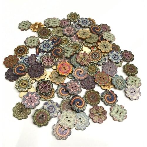 50pcs Painted Round Wood Buttons for Handwork Sewing Scrapbook Clothing Crafts Accessories Card Decor