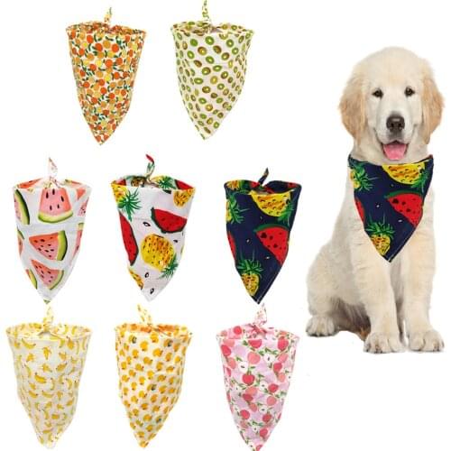 Cute Dog Bandana Fruit Print Pet Dog Scarf Adjustable Size Dog Cat Bow Tie Pet Grooming Accessories Personalized Dog Bandana