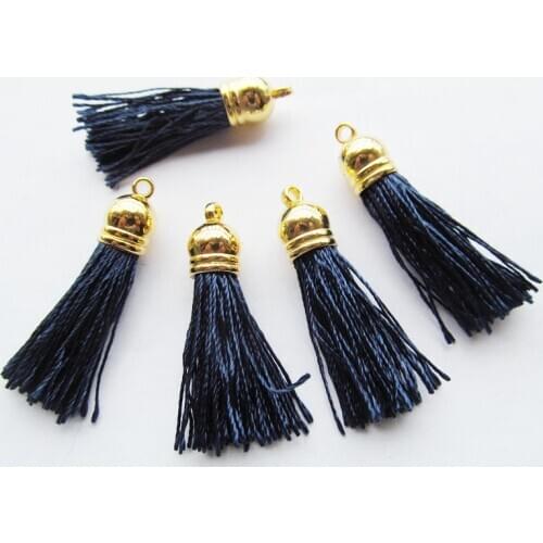 Free Shipping 100Pcs 45mm Golden Plastic Caps Handbag Tassels, Navy Blue Twist Silk Cord,Chamois Macrame Bag Component