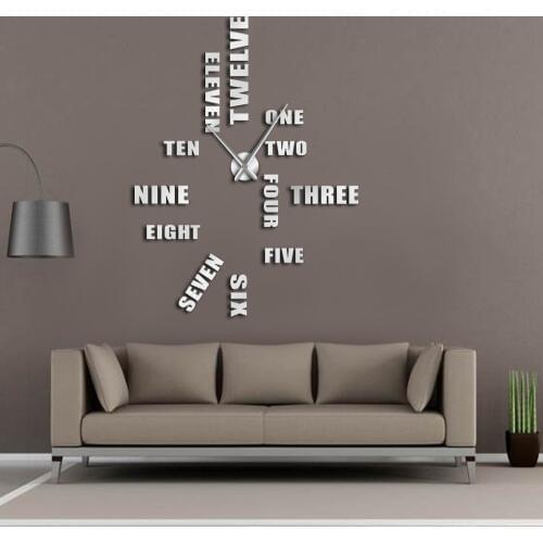 English Letter Number Large Wall Clock Modern Design DIY Wall Watch Home Decoration Accessories Frameless Giant Wall Clock