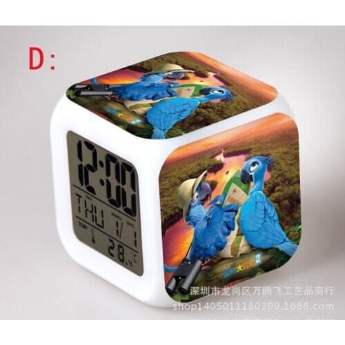 7 Color Flash Digital Alarm Clocks Movie Rio Blu Jewel Parrot LED Kids Night Light Bedroom Clock reloj despertador