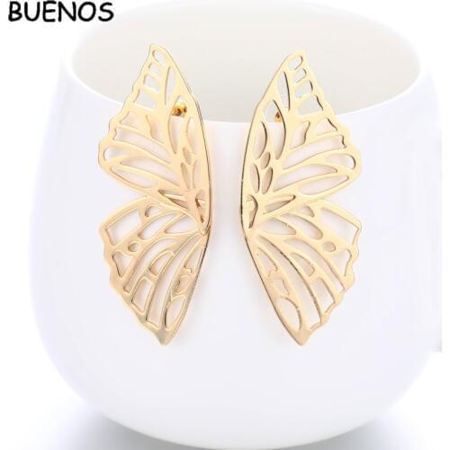 BUENOS Trendy Hollow Big Butterfly Drop Stud Earrings for Women Metal Large Wing Pendant Earring Statement Jewelry Oorbellen