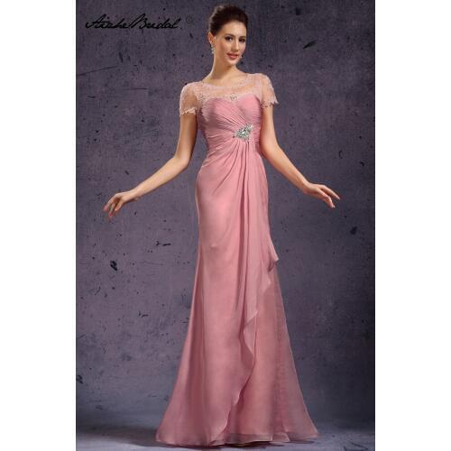 Long Formal Womens Dress Elegant Cap Sleeve Pink Applique Chiffon Mother of the Bride Dresses vestido mae da noiva
