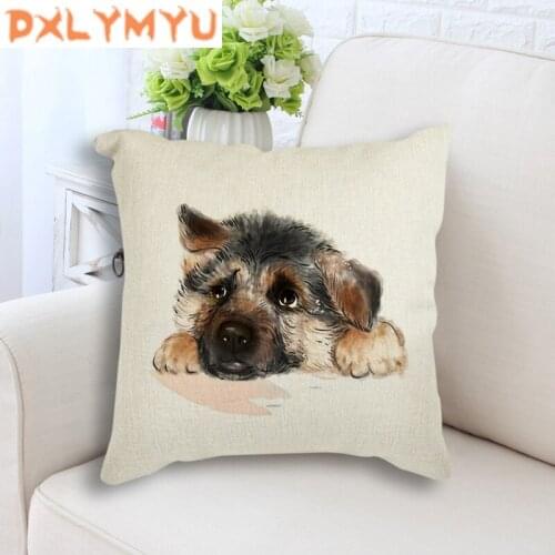 45*45cm Cotton Linen Throw Pillow Watercolor Cartoon Dog Animal Print Cushion Cover Case Nordic Home Sofa Decorative Pillowcase