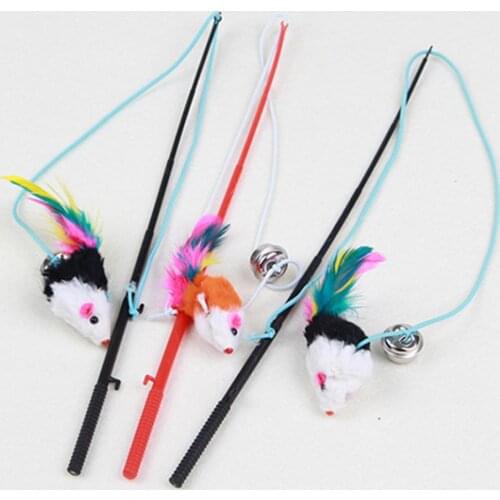 Pet Faux Mouse Feather Rod Funny Creative Cat Playing Teaser Toys Interactive Fishing Rod Game with Bell for Cat Pet Supplies