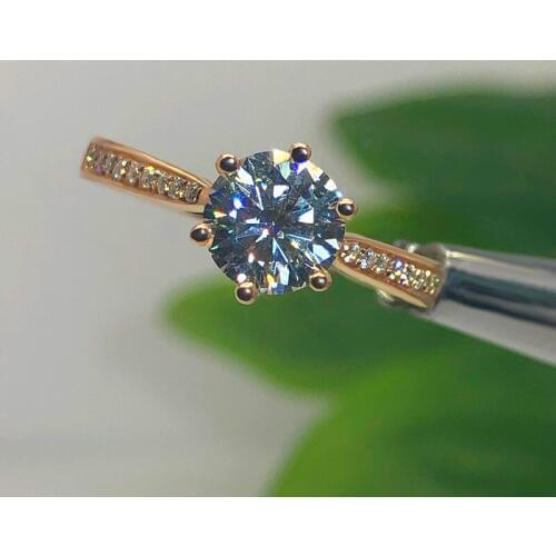 Pure 18K Rose Gold 1ct 2ct 3ct Classic Round Cut Moissanite Ring Diamond ring jewelry Wedding Engagement Ring Classic six claw