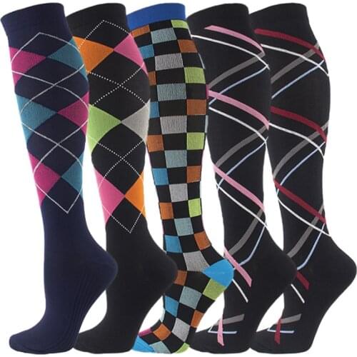 New Woman Men Compression Stockings Geometric Square Shaped Elastic Compression Under the Knee Socks Outdoor Sports Sock