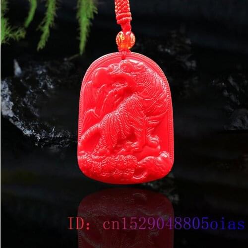 Red Jade Tiger Pendant Gifts Women Fashion Jewelry Amulet Chinese Charm Gemstone Men Natural Jadeite Carved Necklace