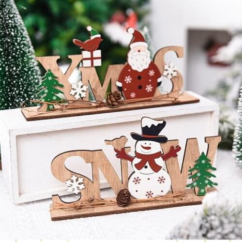 Creative Christmas Wooden Sign Santa Claus Snowman Xmas Snow Letter DIY Ornament Centerpieces Party Table Decoration