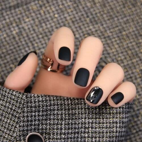 Frosted Short Style Temperament Japanese Style Black Wear Manicure Full Of Diamonds Fake Nail Patch Fake Nails