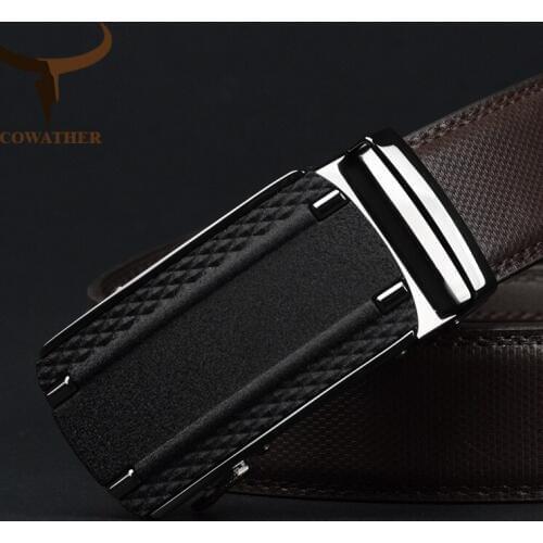 COWATHER Men Belt Cow Genuine Leather Belt For Men Cowhide Male Strap Cowskin Straps Alloy Automatic Buckle Free Shipping CZ143