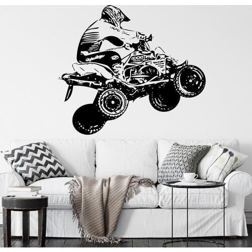 ATV Quad Motor Wall Decal Motorcross Free Style Dirt Bike Sticker Bedroom Sport Wall Art Motorcycle Custom Boys Room Decor C353