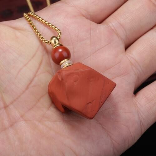 Natural red stone irregular shape perfume bottle pendant with copper bead new necklace luxury birthday gift for woman girl